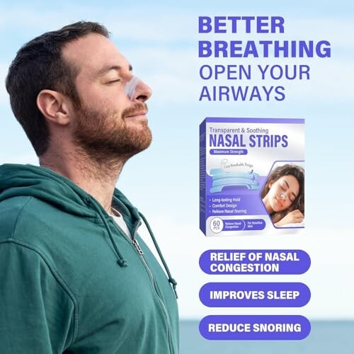 Man enjoying improved breathing with nasal strips.